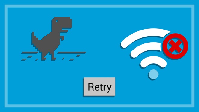 Symbols showing internet connection problems on a blue background